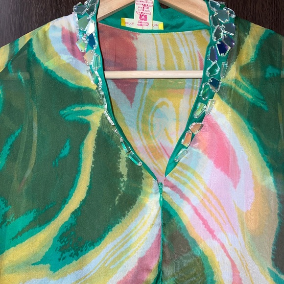 Catherine Malandrino printed chiffon embellished caftan jumpsuit 2 - Picture 3 of 12